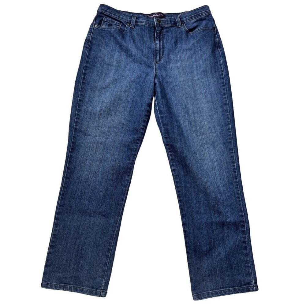 Gloria Vanderbilt Amanda Jeans Womens Sz 14 Short Blue Denim Straight High Rise